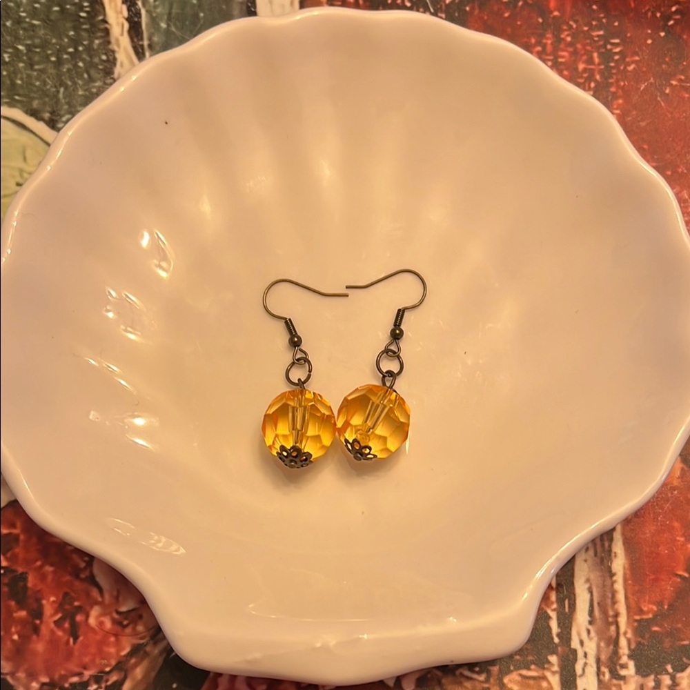 Yellow Dangle Earrings with Teardrop Beads